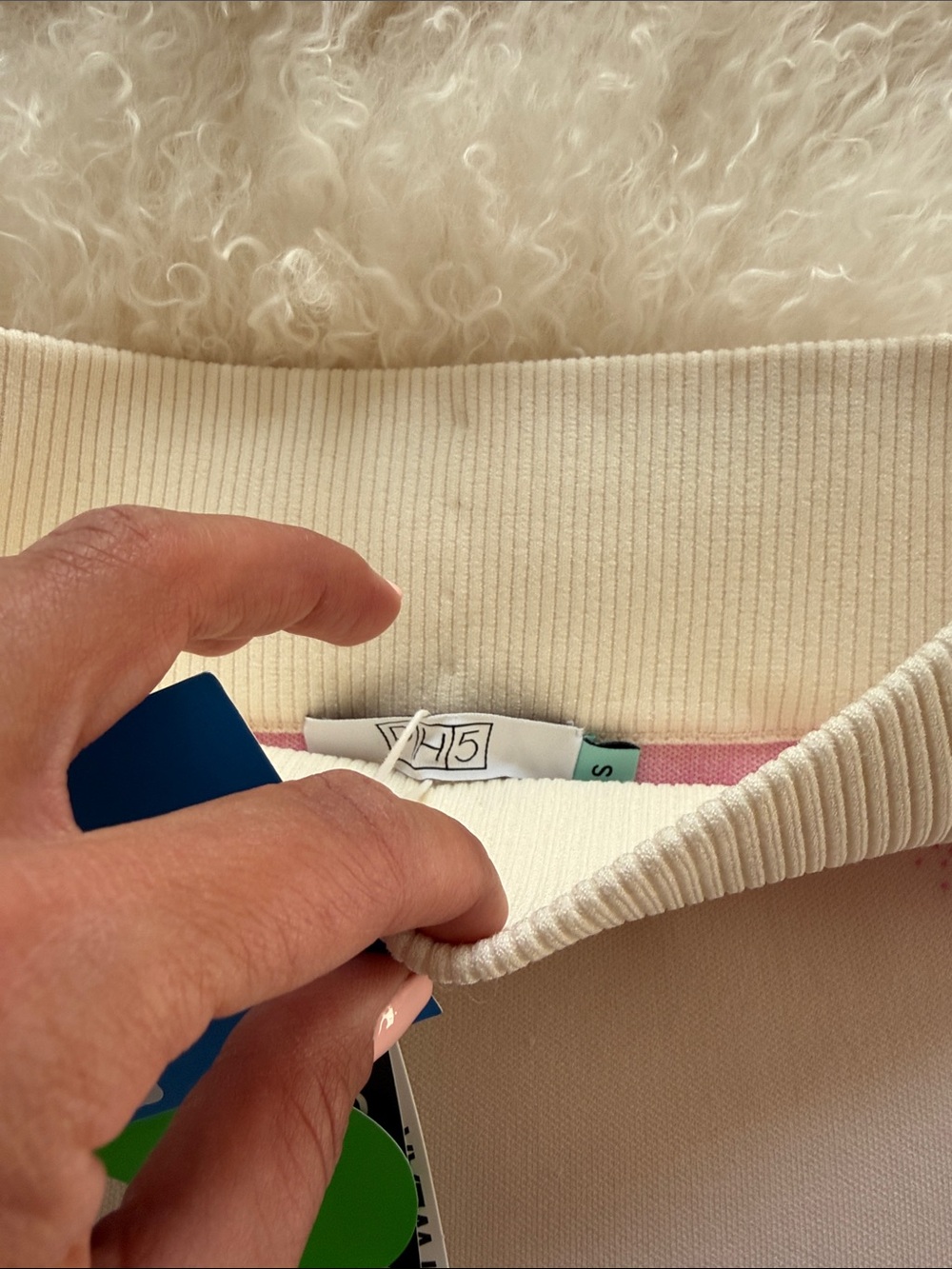 PH5 Cream Knit Mini Skirt with Pink Spray-Trim and Scalloped Hem - Picture 3 of 4